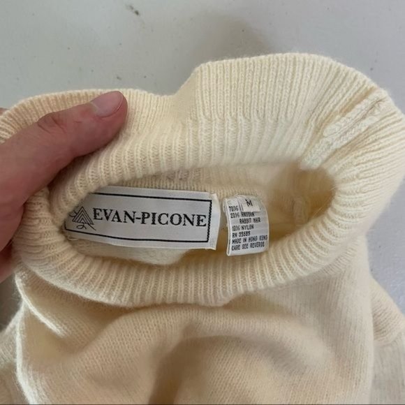 VINTAGE EVAN PICONE LAMBSWOOL ANGORA RUFFLE MOCK NECK CREAM SWEATER M - Picture 3 of 6